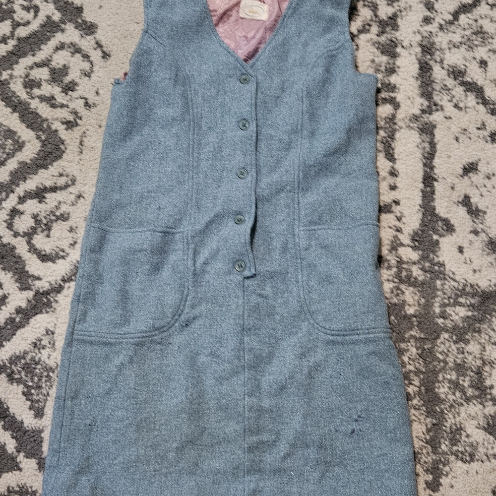 Vintage 1970s RUSS Blue Synthetic Wool Sleeveless Dress Size M